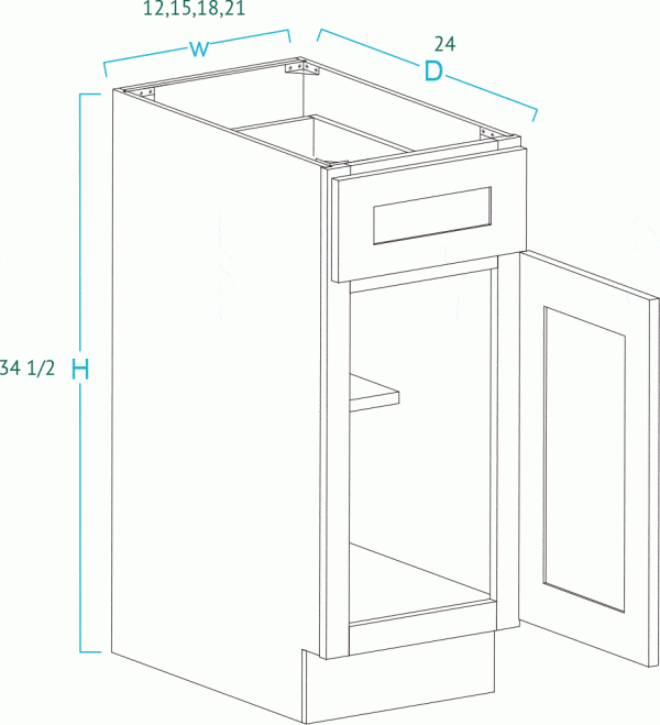 1 Door 1 Drawer White Shaker Base Cabinet SW-B15