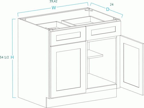 2 Door 2 Drawer White Shaker Base Cabinet SW-B39