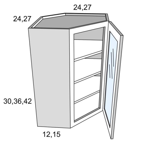 Diagonal Corner White Shaker Wall Cabinet with Glass SW-DCW2442GD