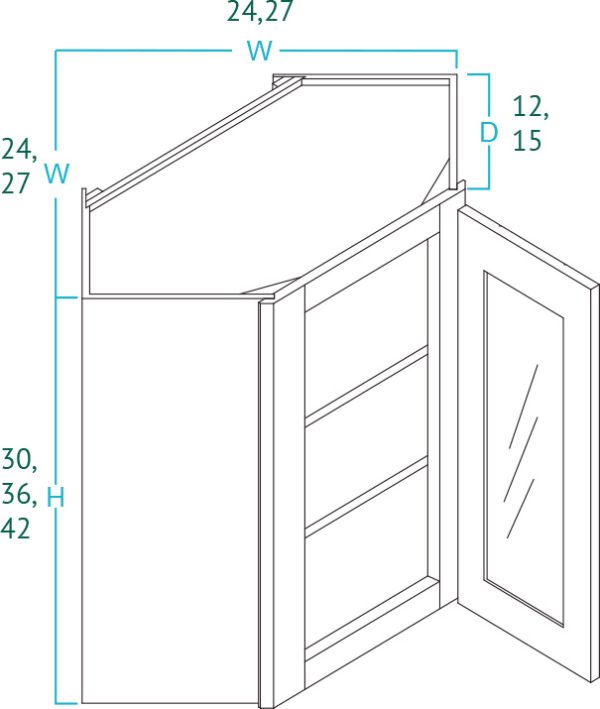 Diagonal Corner Dark Blue Shaker Wall Cabinet DB-WDC2430